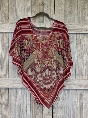 Energe 1X Red Multi-Pattern Sheer Poncho